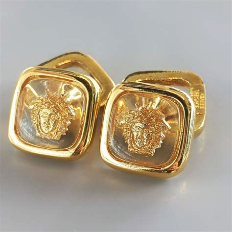 gold greek cufflinks versace|Versace medusa cufflinks.